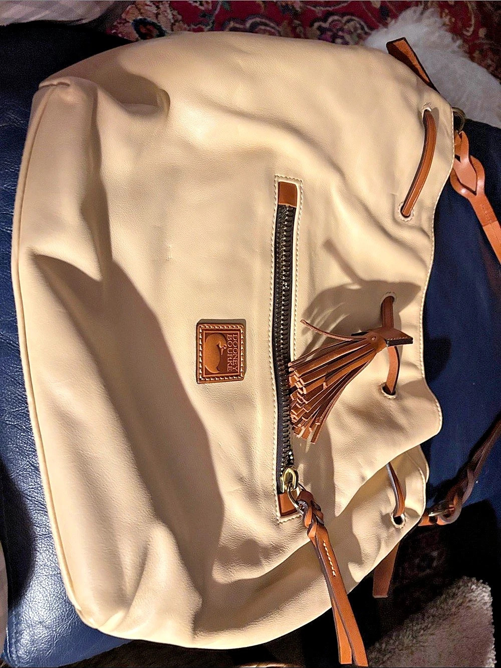 Dooney & Bourke Cream & Brown Fringe Shoulder Bag